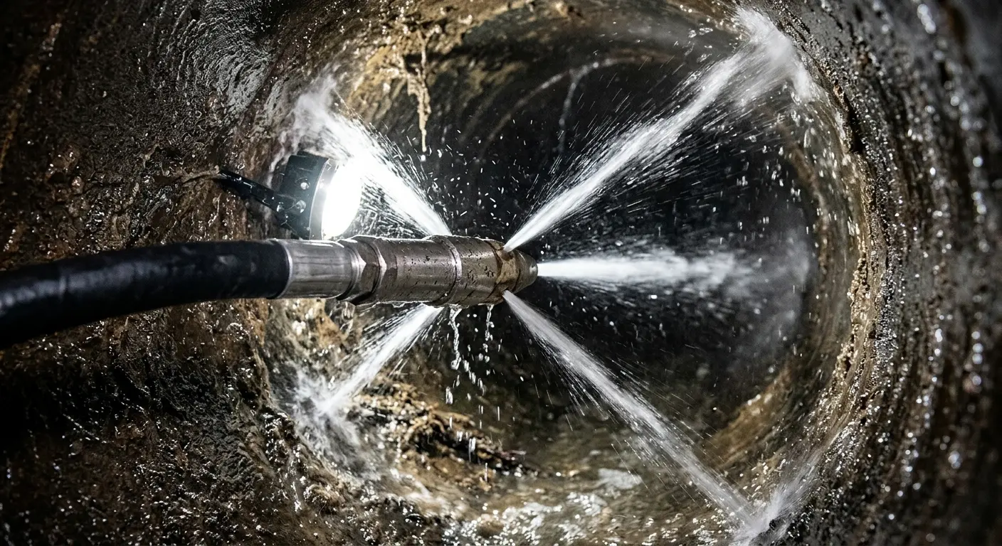 High-pressure hydro jetting nozzle cleaning sewer pipe for Storm Drain Cleaning in Willows